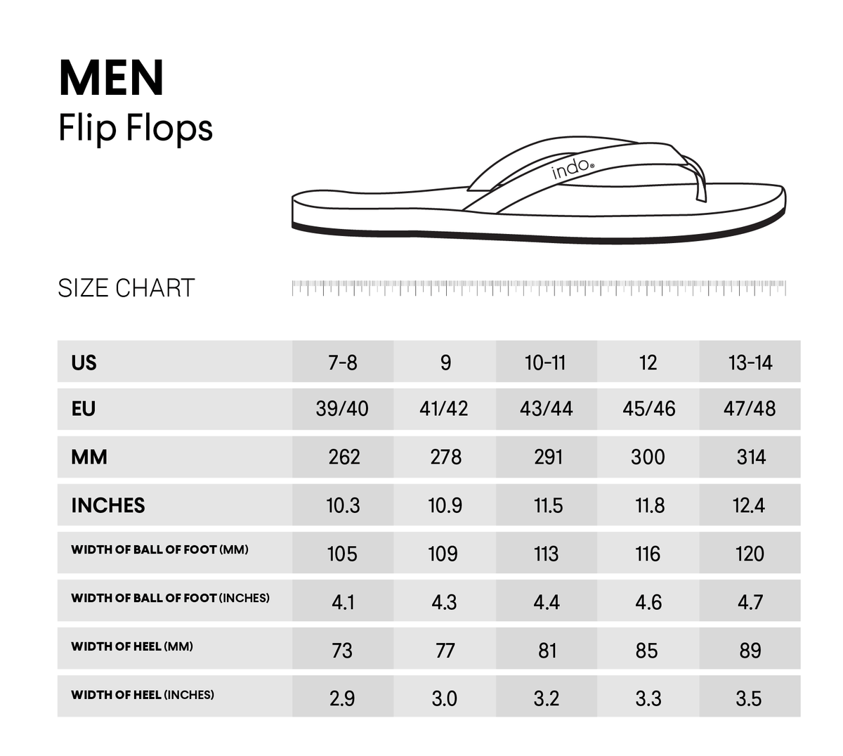 size chart sandals