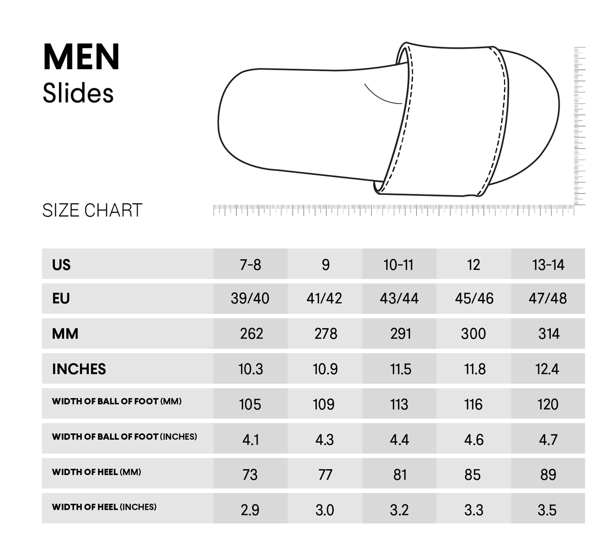 size chart sandals